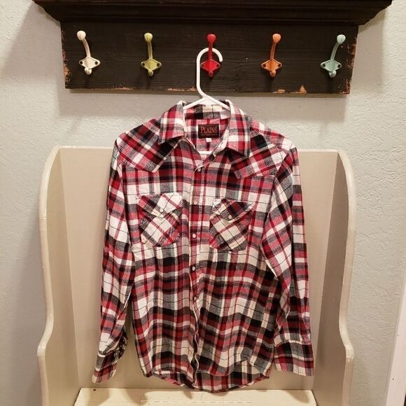 Plains Western Plaid Flannel Pearl Snap Shirt - Picture 1 of 8